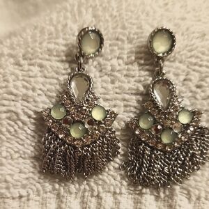 Lulu Avenue Chandelier Earrings with Green and Clear Accents